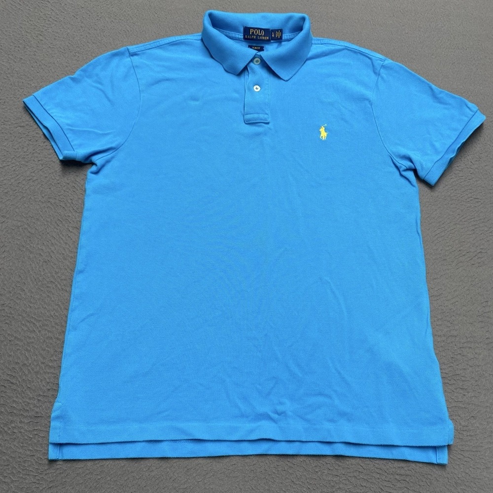 Polo Ralph Lauren Polo Shirt Mens Large Blue Slim Fit 100% Cotton Pony Logo